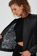 April Kadın Siyah Kısa Spor Deri Ceket | Derimod