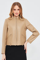 Emily Women's Beige Short Leather Jacket | Derimod