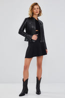 Penny Women's Black Short Leather Jacket | Derimod