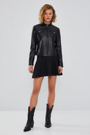 Penny Women's Black Short Leather Jacket | Derimod