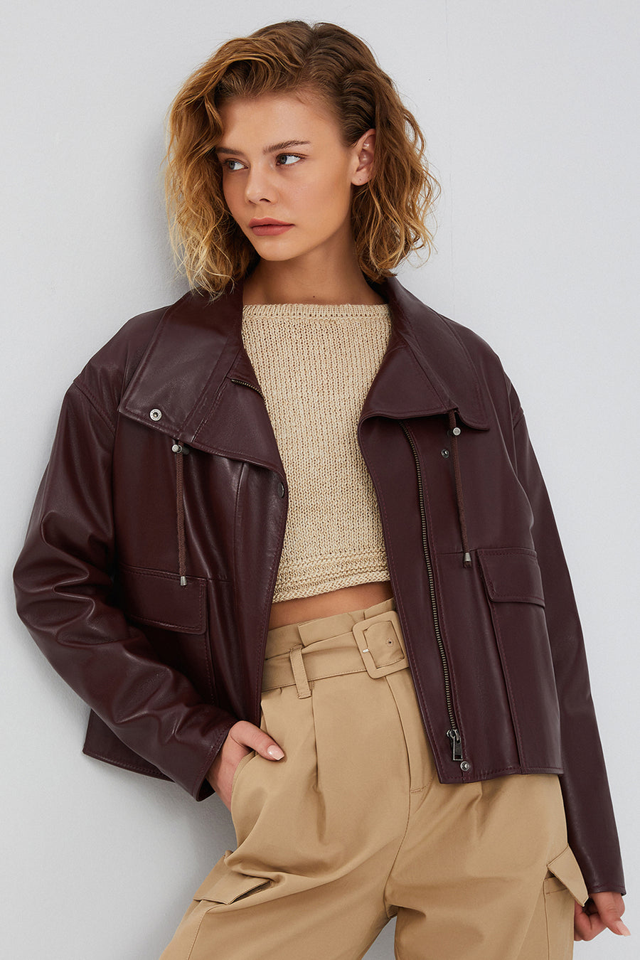 Nova Women's Burgundy Oversize Leather Jacket