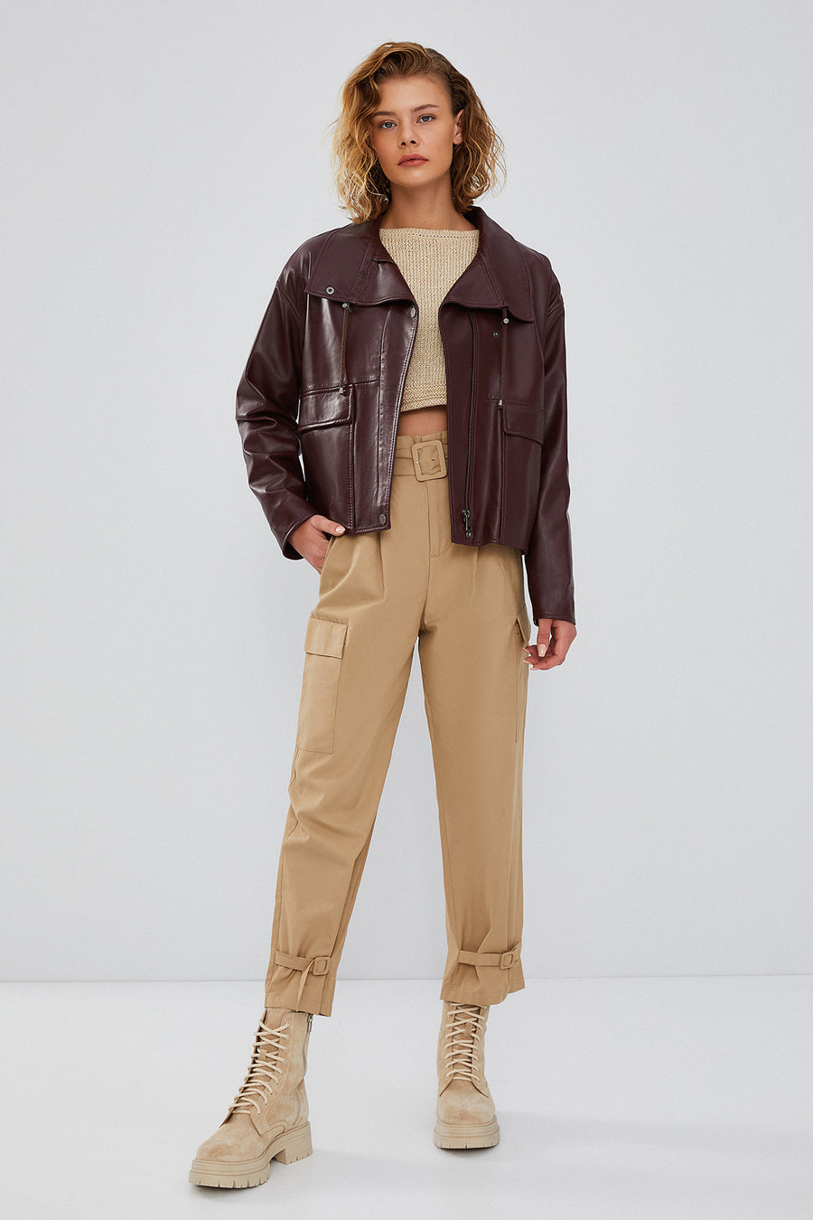 Nova Women's Burgundy Oversize Leather Jacket