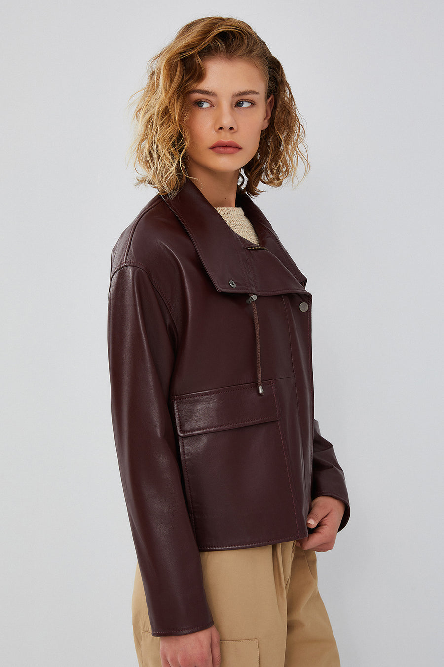 Nova Women's Burgundy Oversize Leather Jacket