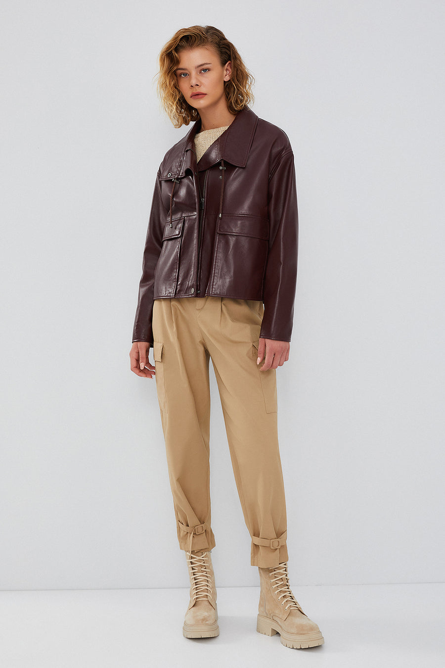 Nova Women's Burgundy Oversize Leather Jacket