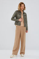 Hera Women's Green Short Leather Jacket | Derimod