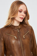 Lucky Kadın Camel Spor Kısa Deri Ceket | Derimod