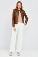 Lucky Kadın Camel Spor Kısa Deri Ceket | Derimod