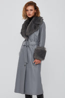 Penelope Kadın Antrasit Kürklü Deri Pardösü | Derimod