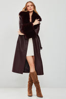 Penelope Kadın Bordo Kürklü Deri Pardösü | Derimod