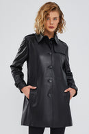 Scarlet Women's Black Leather Trench Coat | Derimod
