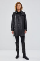 Scarlet Women's Black Leather Trench Coat | Derimod