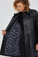 Scarlet Women's Black Leather Trench Coat | Derimod