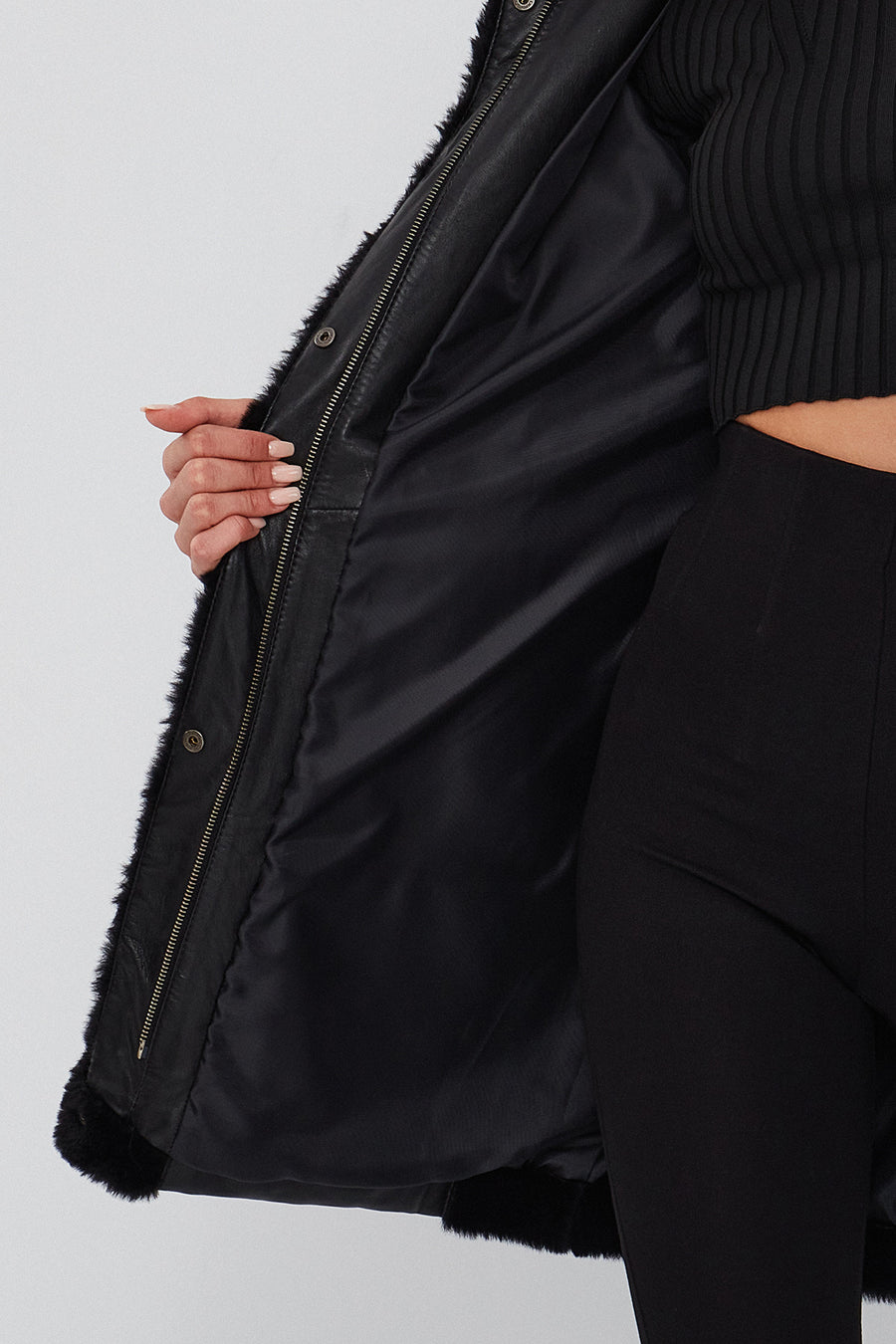 Virginia Women's Black Hooded Long Teddy Coat
