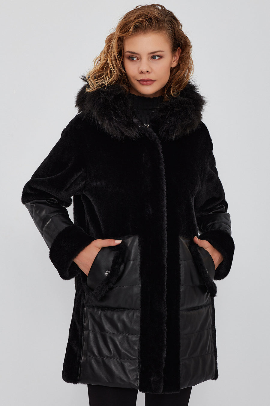 Virginia Women's Black Hooded Long Teddy Coat