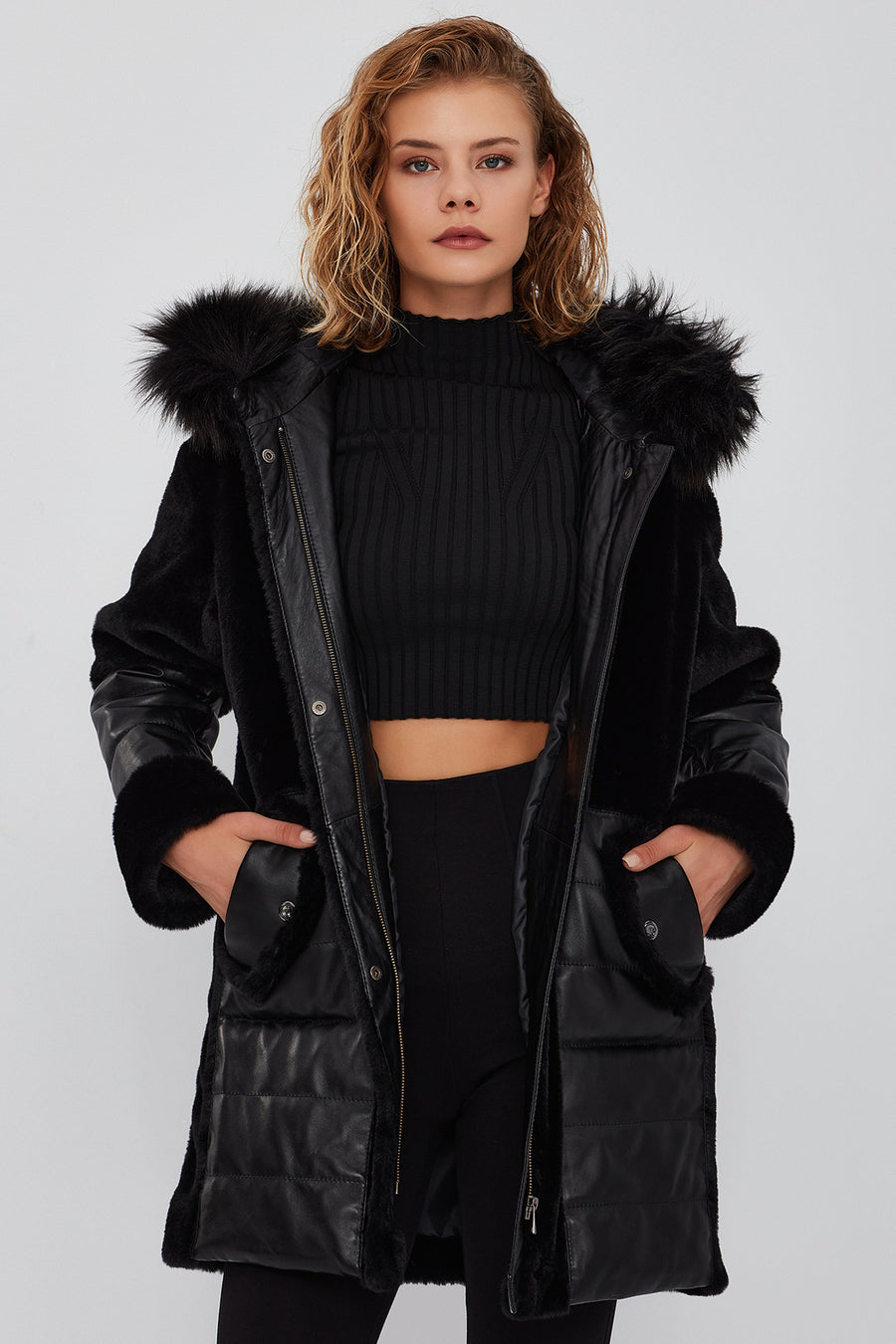 Virginia Women's Black Hooded Long Teddy Coat