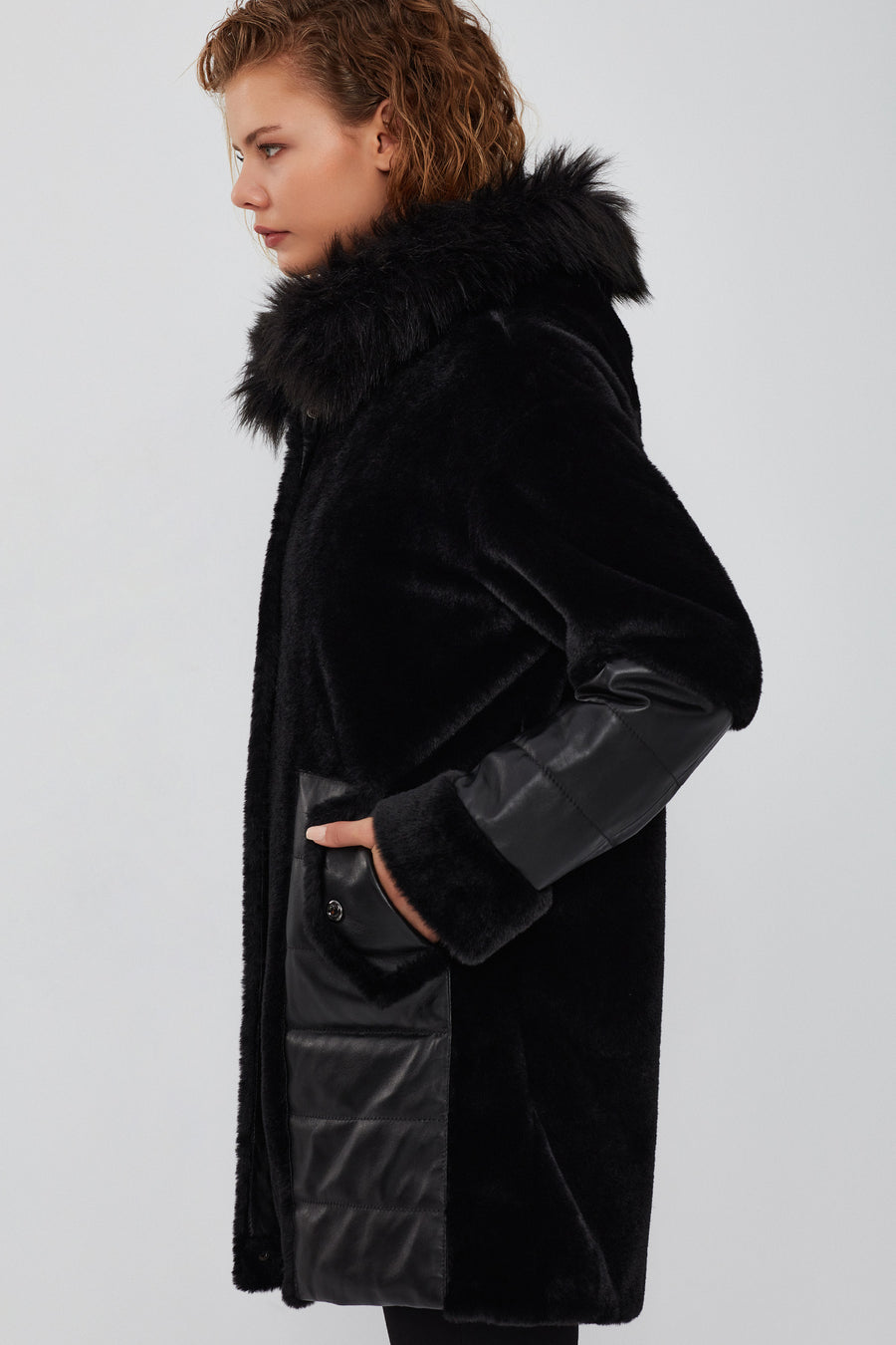 Virginia Women's Black Hooded Long Teddy Coat