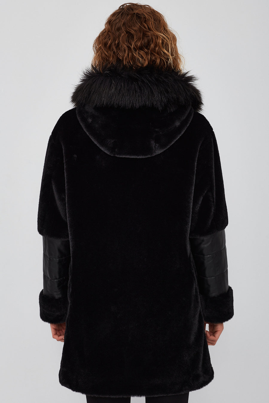 Virginia Women's Black Hooded Long Teddy Coat