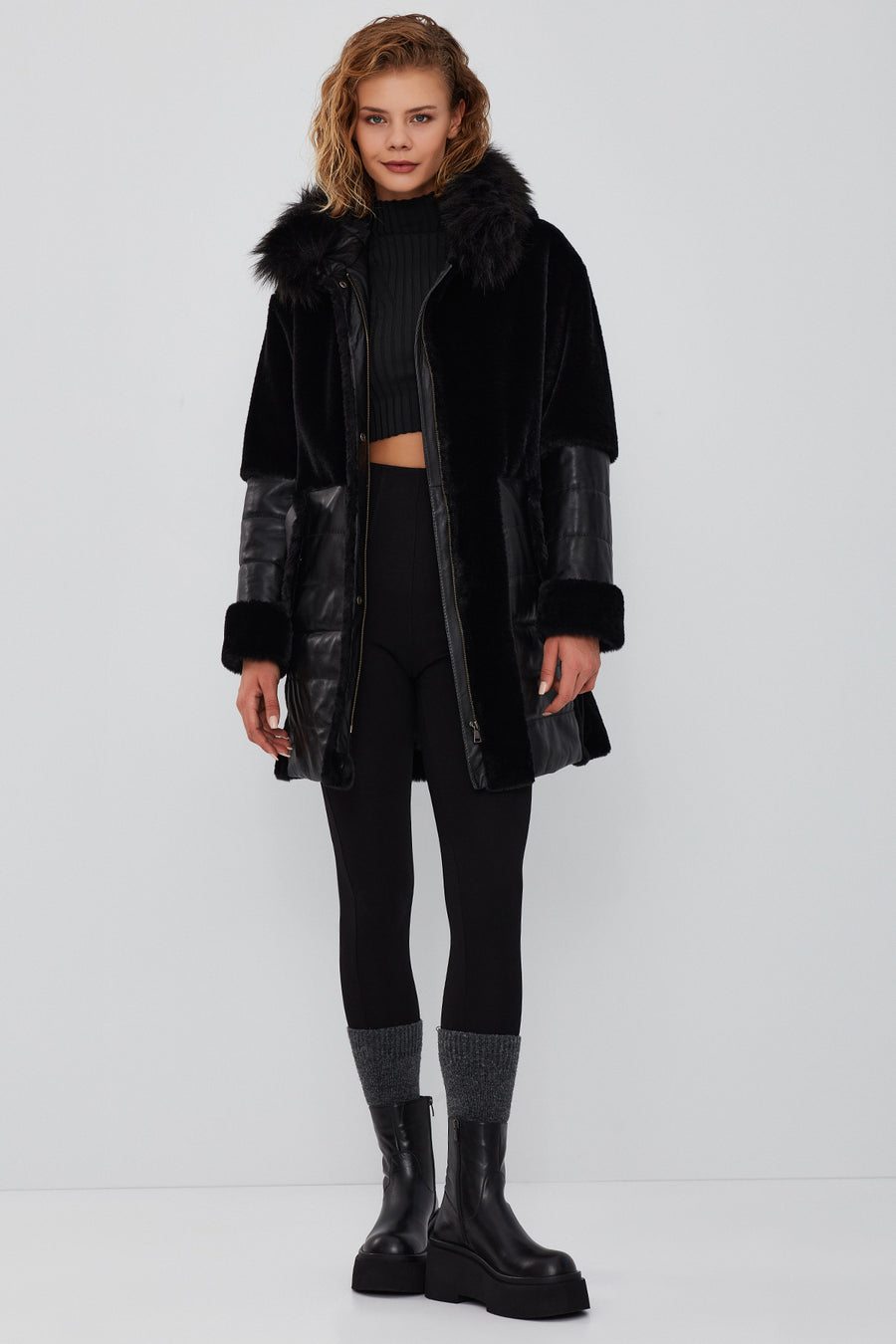 Virginia Women's Black Hooded Long Teddy Coat