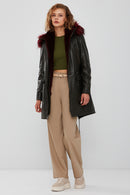 Celine Kadın Yeşil Kapüşonlu Kürklü Parka | Derimod