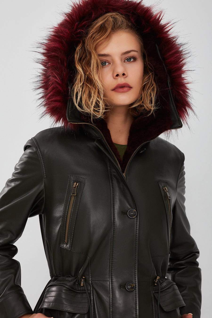 Celine Kadın Yeşil Kapüşonlu Kürklü Parka