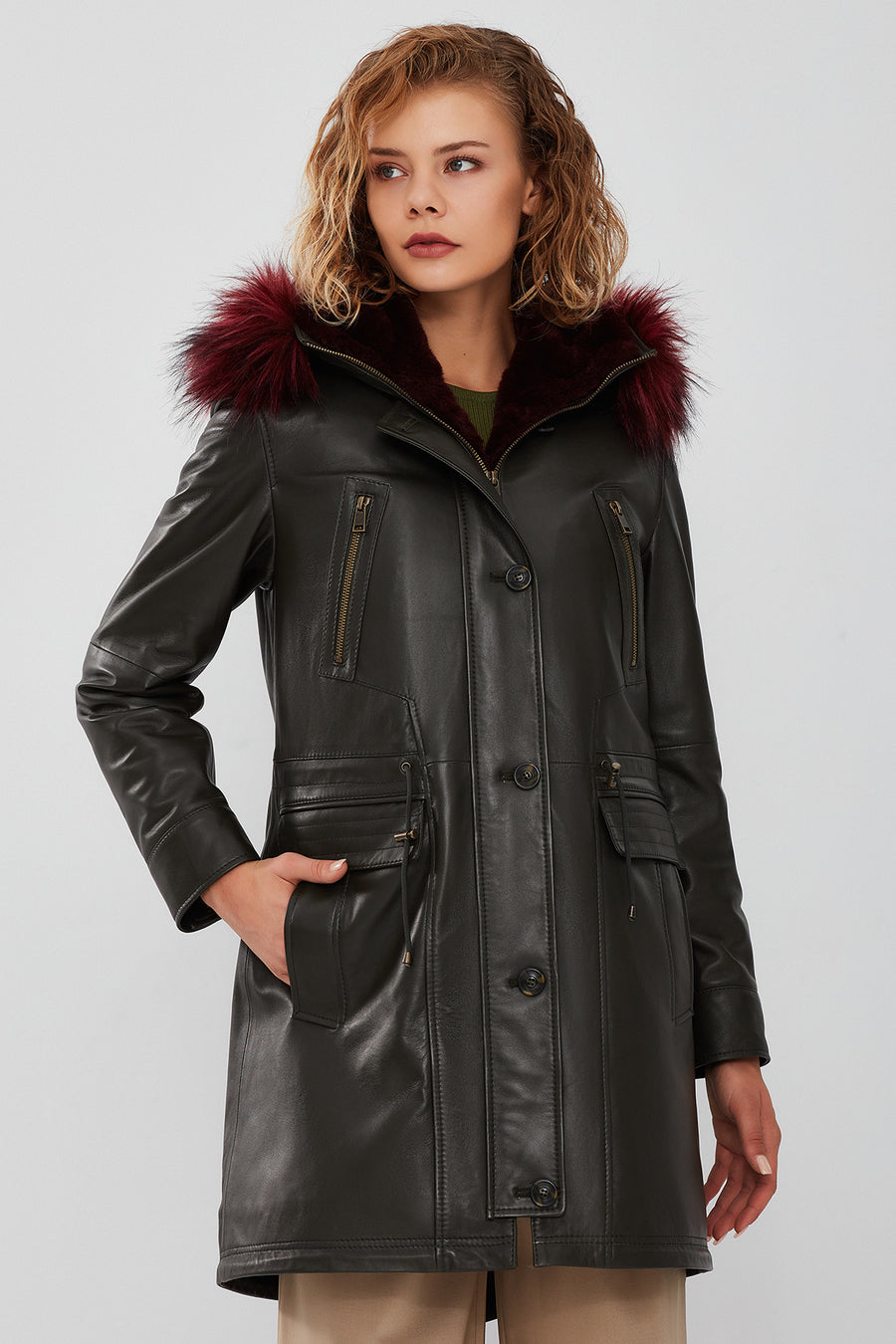 Celine Kadın Yeşil Kapüşonlu Kürklü Parka 23WGE5144R3 | Derimod