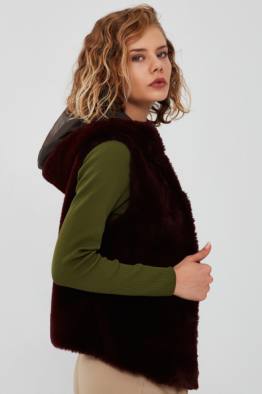 Celine Kadın Yeşil Kapüşonlu Kürklü Parka