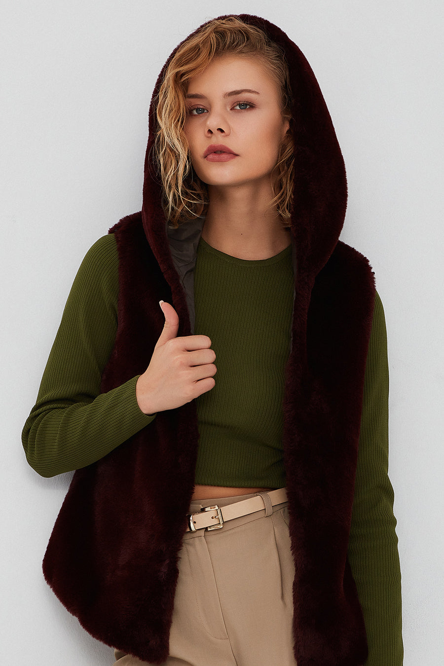 Celine Kadın Yeşil Kapüşonlu Kürklü Parka