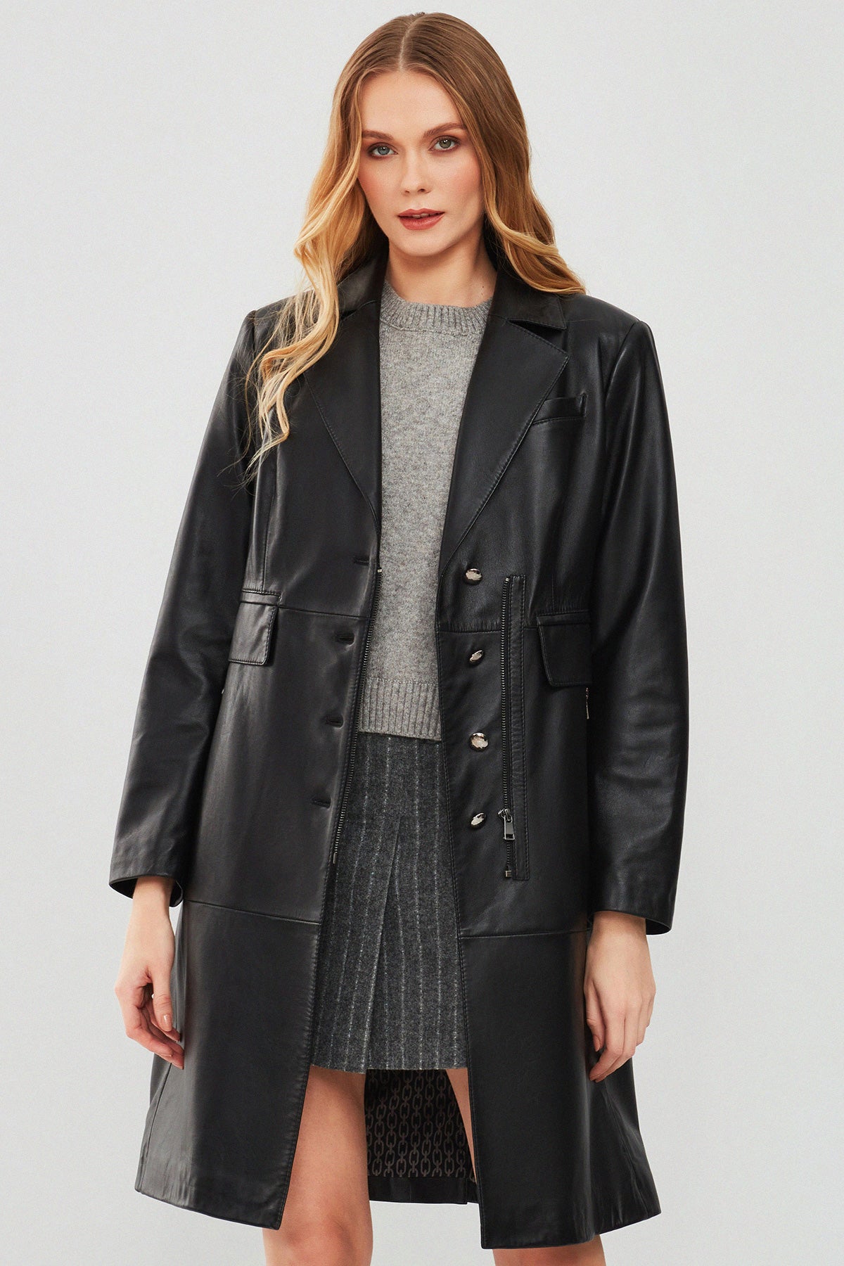 Cameron Kadın Siyah Uzun Deri Ceket 23WGE51471M | Derimod