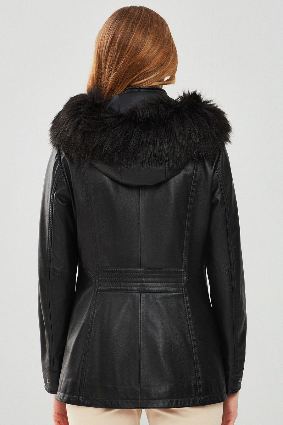 Betty Women's Black Hooded Fur Leather Coat