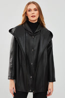 Anya Kadın Siyah Kapüşonlu Deri Mont | Derimod