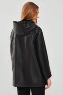 Anya Kadın Siyah Kapüşonlu Deri Mont | Derimod
