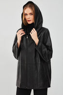 Anya Kadın Siyah Kapüşonlu Deri Mont | Derimod