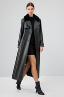 Jenny Kadın Siyah Yaka Kürklü Kemer Detaylı Deri Trençkot | Derimod