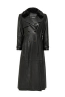 Jenny Kadın Siyah Yaka Kürklü Kemer Detaylı Deri Trençkot | Derimod