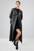 Jenny Kadın Siyah Yaka Kürklü Kemer Detaylı Deri Trençkot | Derimod