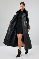 Jenny Kadın Siyah Yaka Kürklü Kemer Detaylı Deri Trençkot | Derimod