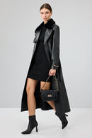 Jenny Kadın Siyah Yaka Kürklü Kemer Detaylı Deri Trençkot | Derimod