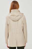 Agatha Women's Beige Hooded Long Leather Coat | Derimod