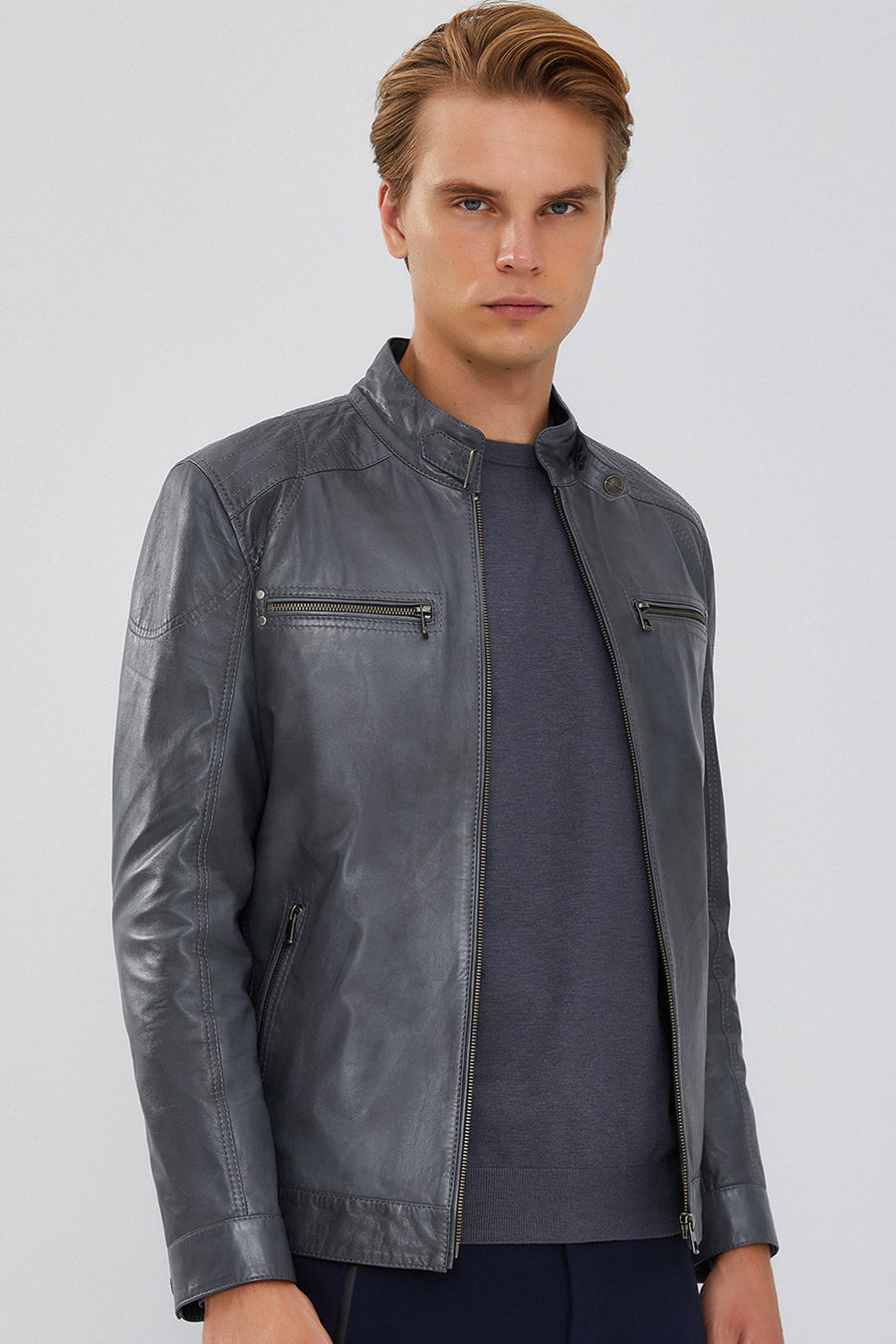 Maxim Men's Gray Leather Jacket