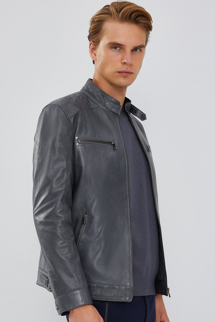 Maxim Men's Gray Leather Jacket