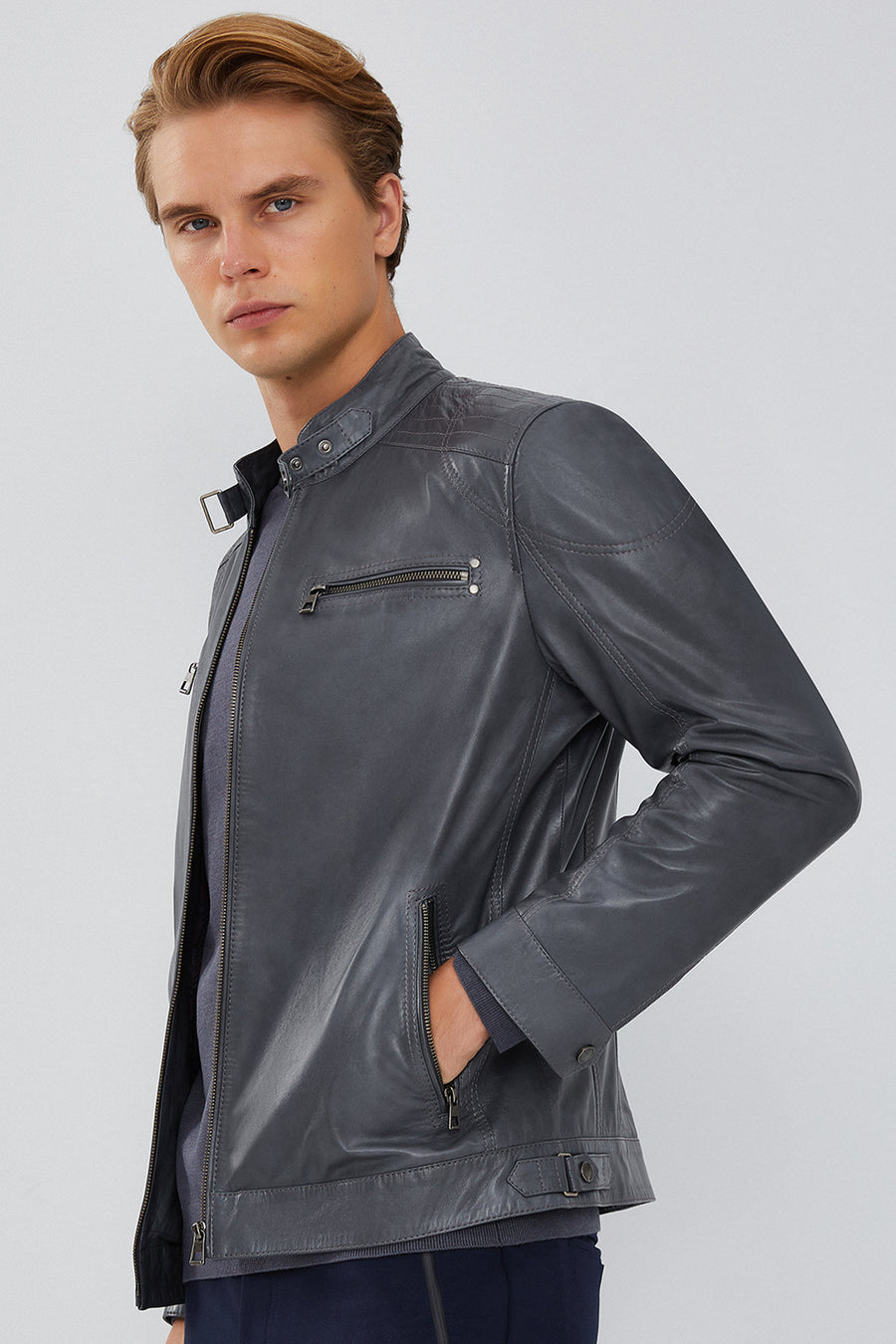 Maxim Men's Gray Leather Jacket