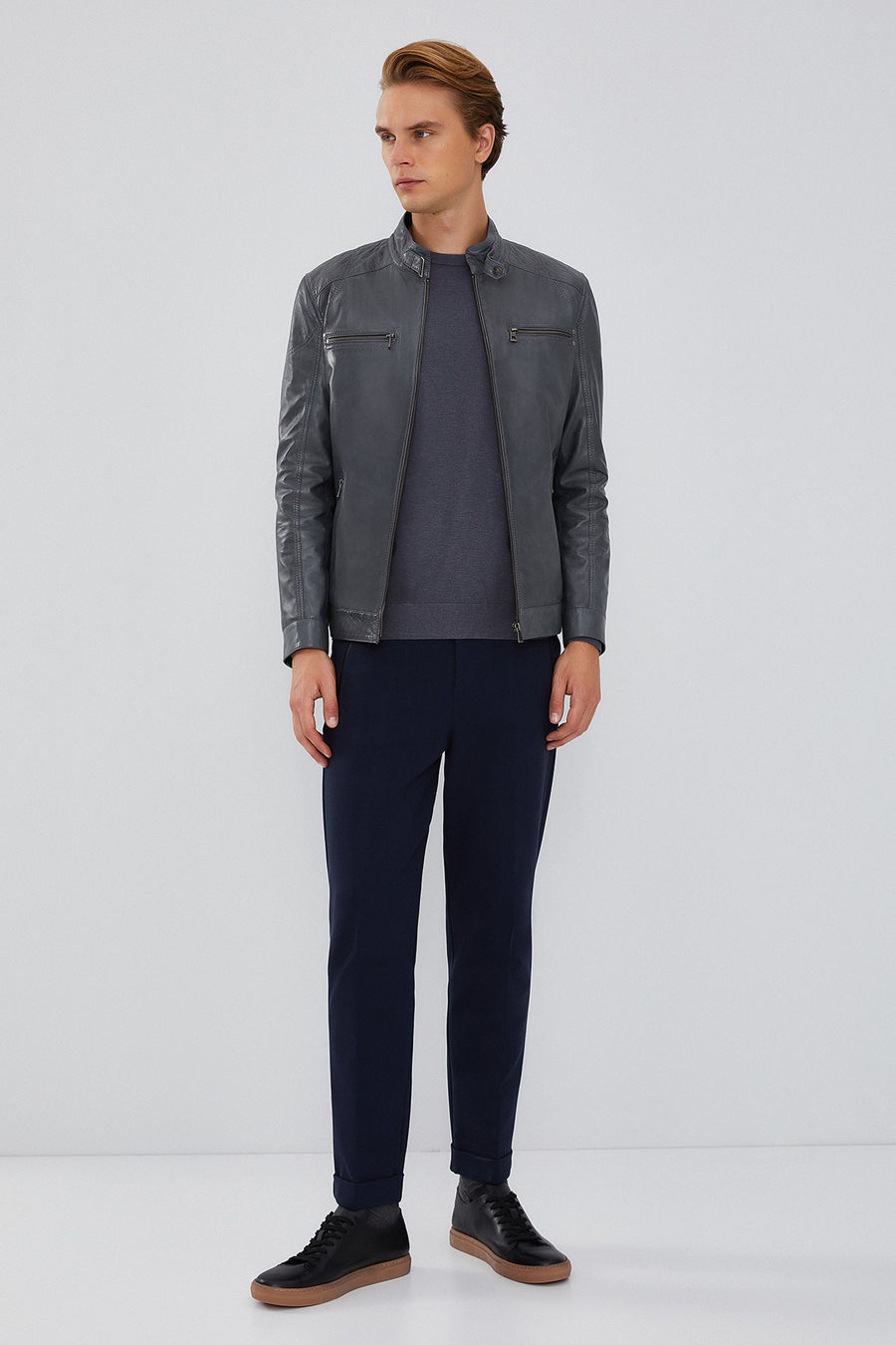 Maxim Men's Gray Leather Jacket