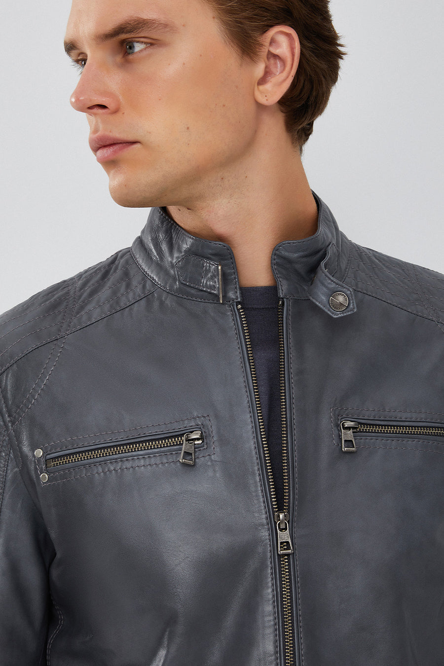 Maxim Men's Gray Leather Jacket