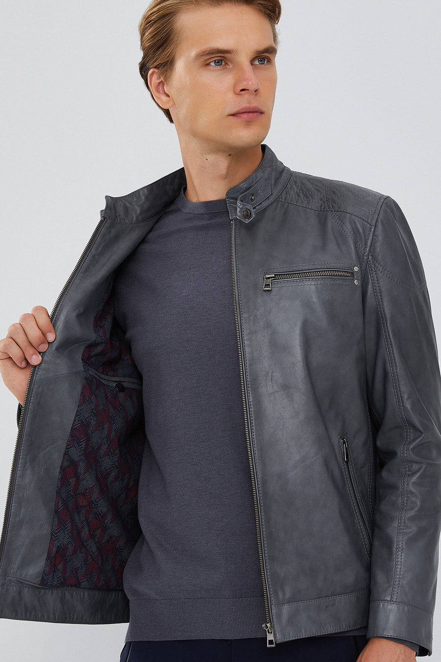 Maxim Men's Gray Leather Jacket