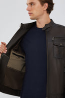 David Erkek Kahverengi Deri Ceket | Derimod