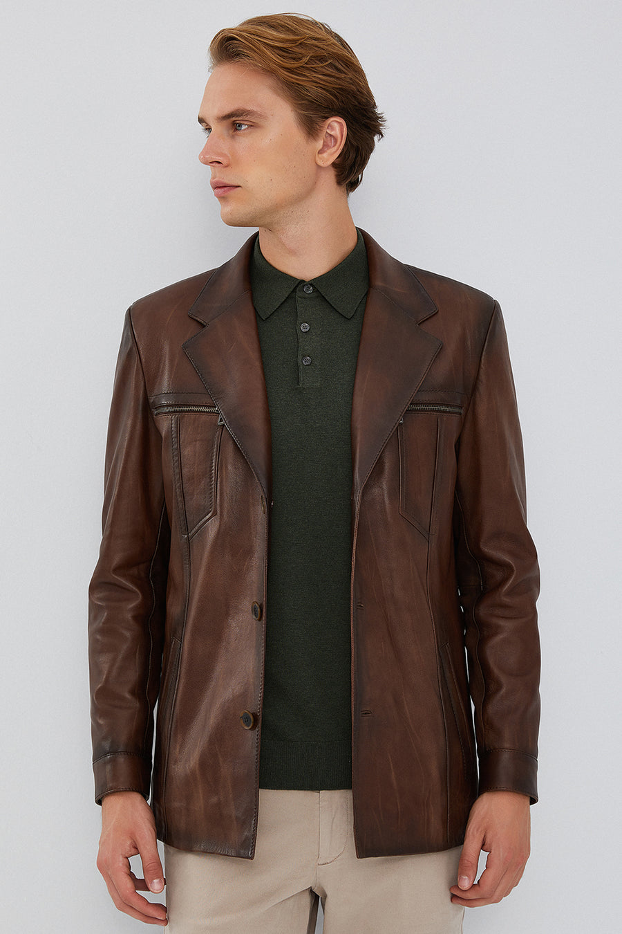 Bernard Men's Brown Blazer Leather Jacket