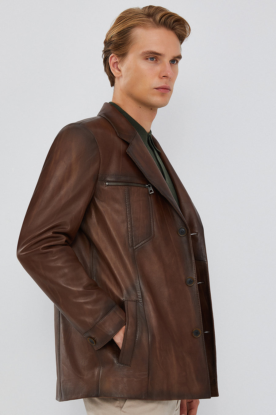 Bernard Men's Brown Blazer Leather Jacket