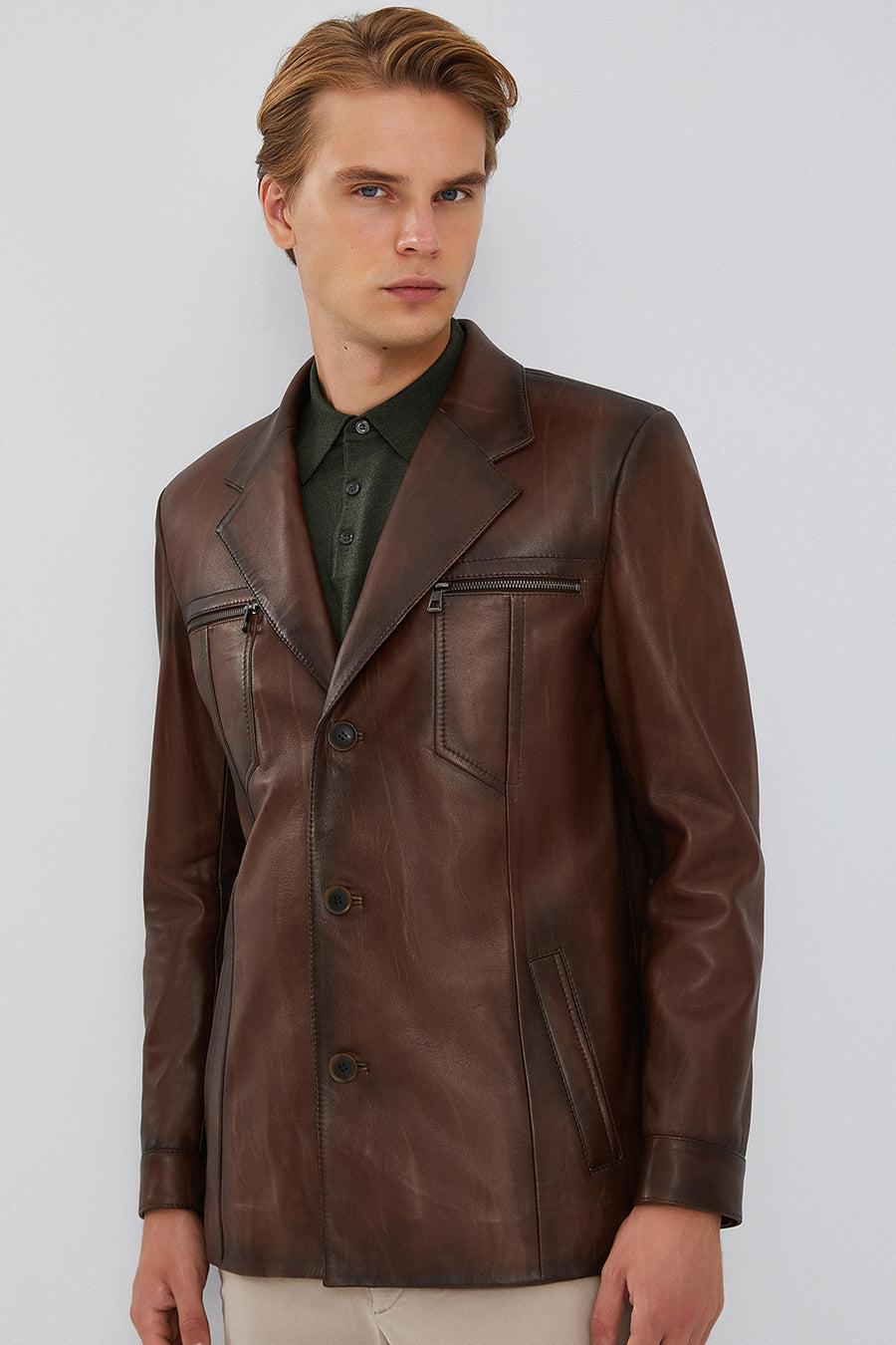 Bernard Men's Brown Blazer Leather Jacket