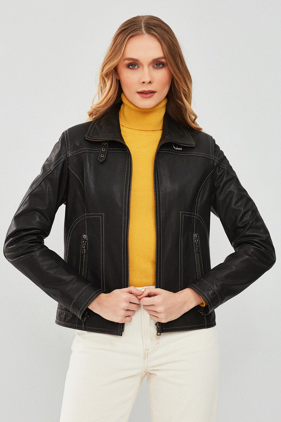 Fiesta Women's Black Short Leather Jacket