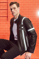 Racer Men's Sports Slim-Fit Leather Jacket | Derimod